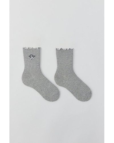 Urban Outfitters Icon Lettuce-Edge Ribbed Crew Sock - Gray