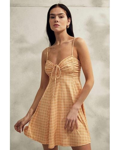 Urban Outfitters Uo Orange Check Print Dasha Mini Dress