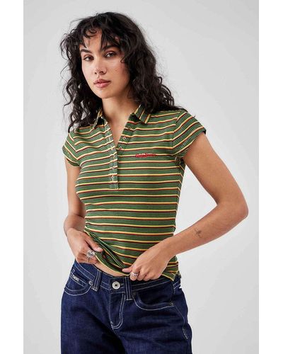 BDG Feeder Stripe Polo Shirt - Green