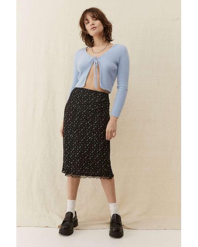 Urban Outfitters Uo Ditsy Floral Mesh Midi Skirt - Black