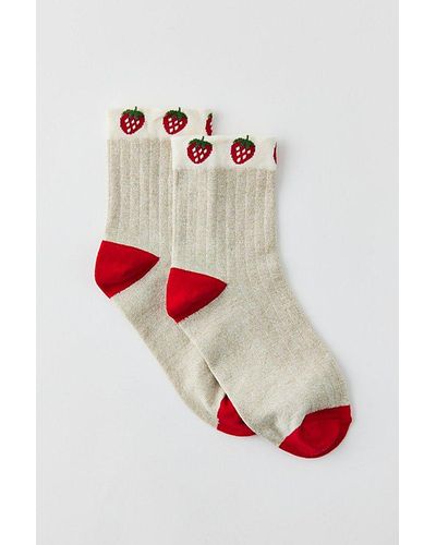 Urban Outfitters Strawberry Colorblock Crew Sock - Red