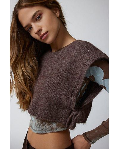 Urban Outfitters Distressed Cropped Layering Sweater Vest - Brown