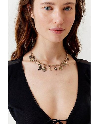 Urban Outfitters Sun And Moon Charm Necklace - Black