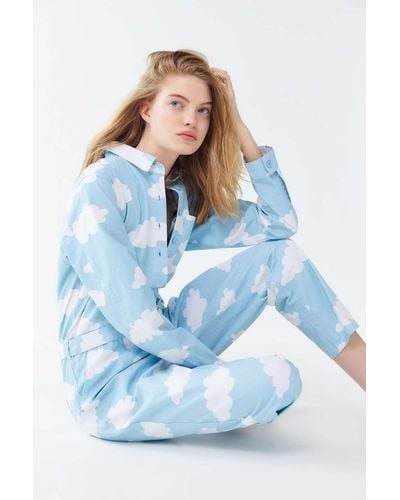 Lazy Oaf Head In The Clouds Button-front Coverall - Blue
