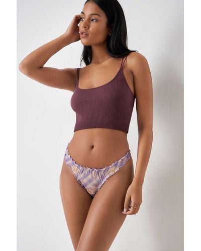 Out From Under Meadow Gingham Frill Mesh Thong - Purple