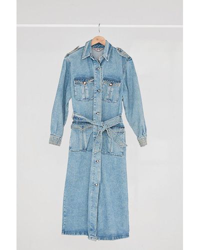 Urban Outfitters Vintage '90s Rhinestone Embellished Denim Duster Jacket - Blue