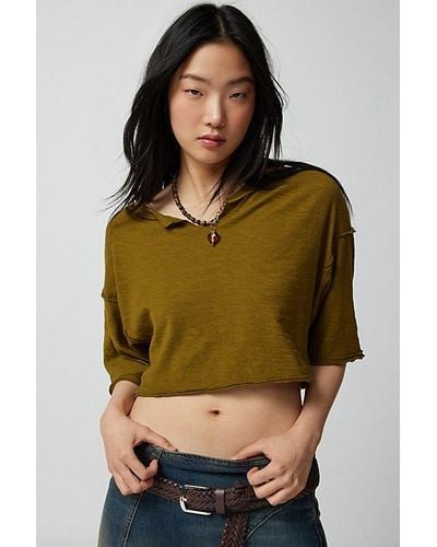 Urban Outfitters Uo Brayden Cropped Notch Neck Tee - Green