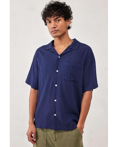 Urban Outfitters Uo Navy Crinkle Shirt - Blue
