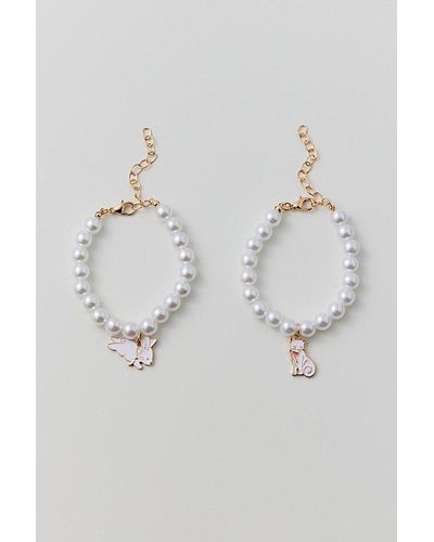 Urban Outfitters Enameled Charm Pearl Bracelet Set - Gray