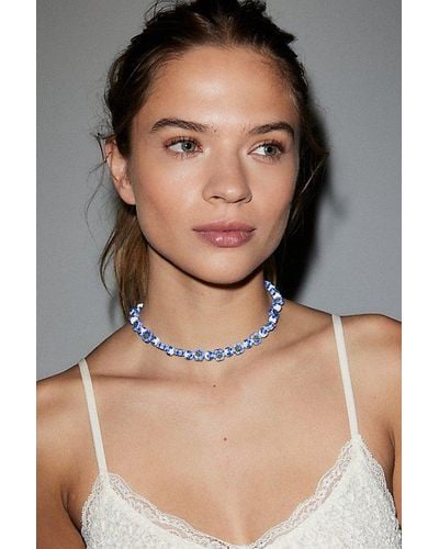 Urban Outfitters Floral Bead Ribbon Choker Necklace - Gray
