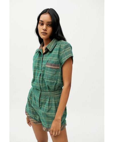 Urban Outfitters Uo Quinn Check Playsuit - Green