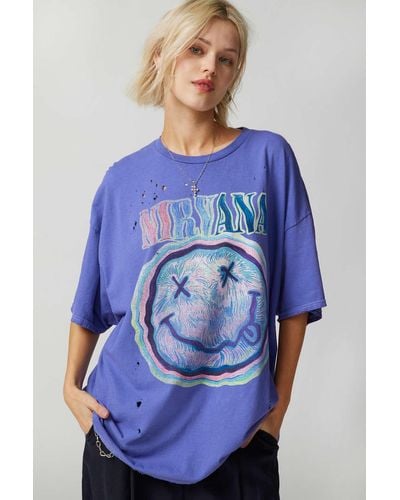Urban Outfitters Nirvana Distressed T-shirt Dress In Purple,at - Blue