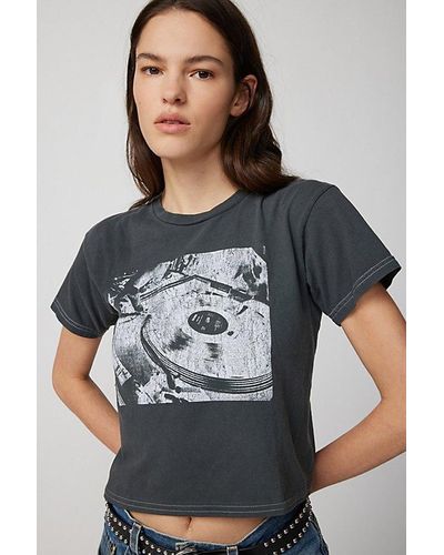 Urban Outfitters Record Player Alexa Baby Tee - Gray