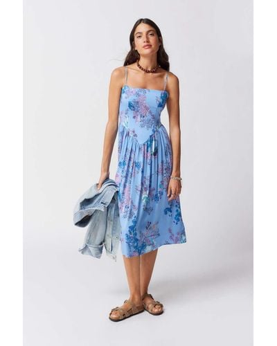 Urban Outfitters Uo Sylvia Floral Prairie Midi Dress - Blue