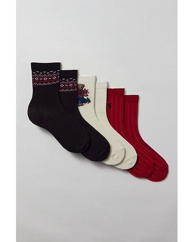 Buy Polo Ralph Lauren Women's Rivera Bear Crew Socks, White, 9-11 at