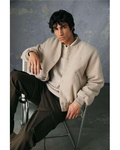 Standard Cloth Beige Faux Wool Varsity Jacket - Grey