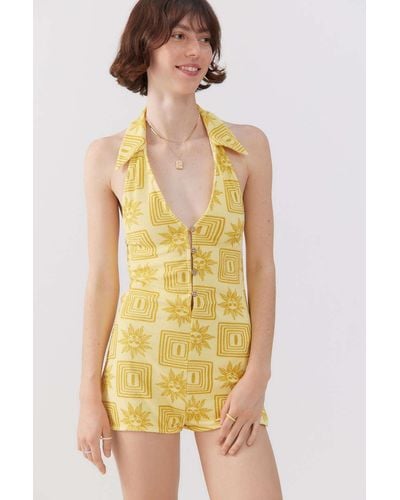 Urban Outfitters Uo Trisha Collared Halter Romper - Yellow
