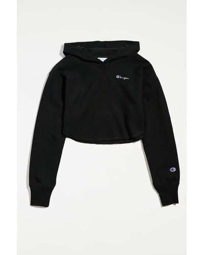 Champion Reverse Weave French Terry Cropped Hoodie Sweatshirt - Black