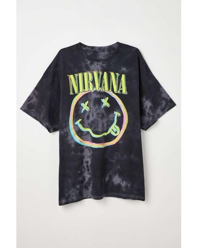 Urban Outfitters Nirvana Smile Pigment Dye Tee - Black