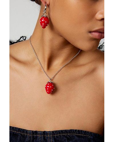 Urban Outfitters Strawberry Charm Necklace - Natural