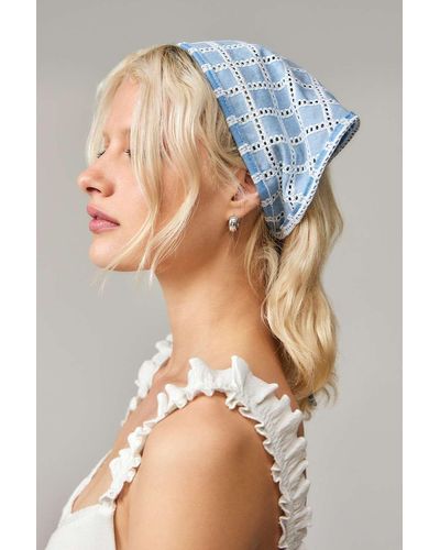 Urban Outfitters Uo Denim Check Headscarf - Blue
