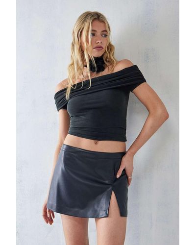 Urban Outfitters Uo Faux Leather Split-hem Mini Skirt - Blue