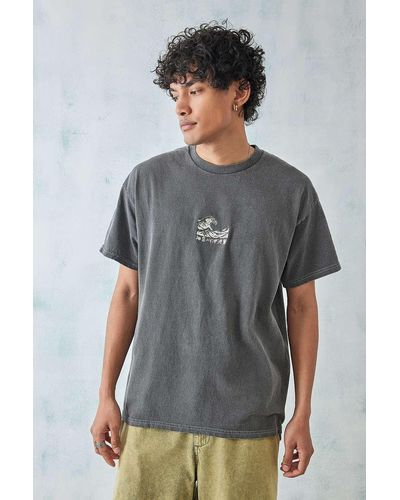 Urban Outfitters Uo Hokusai Embroidered Motif T-shirt - Grey