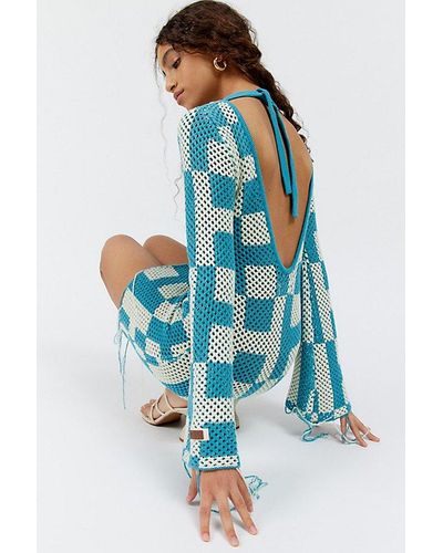 Honor The Gift Crochet Mini Dress - Blue