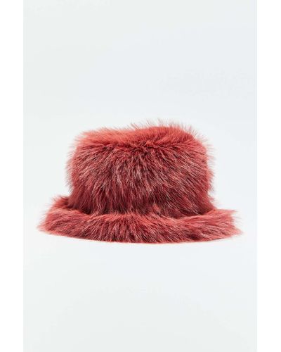 Urban Outfitters Ace Fluffy Faux Fur Bucket Hat - Red