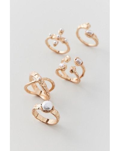 Urban Outfitters Delicate Pearl Ring Set - White