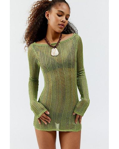 Urban Outfitters Uo Lydia Semi-Sheer Crochet Mini Dress - Green