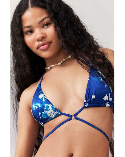 Out From Under Teya Strappy Butterfly Triangle Bikini Top - Blue