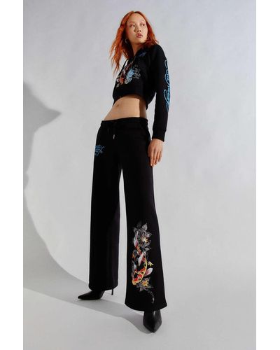 Ed Hardy Lotus Low-rise Sweatpant In Black,at Urban Outfitters