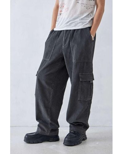 BDG Houndstooth Corduroy Cargo Trousers - Blue