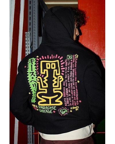 Urban Outfitters Keith Haring Paradise Garage Puff Print Hoodie Sweatshirt - Black