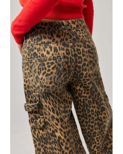 Damson Madder Leopard Print Cargo Jeans Uk 6 At Urban Outfitters - Multicolour