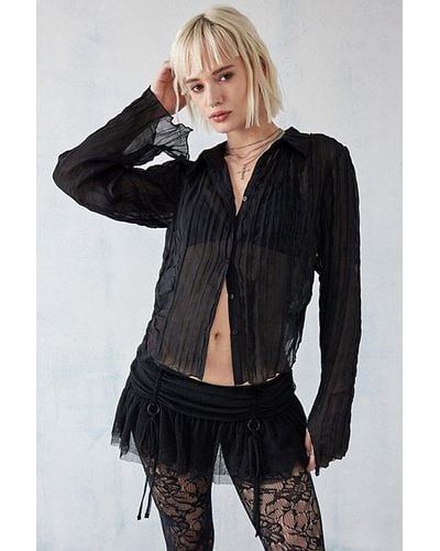 Urban Outfitters Uo Arelia Crinkle Shirt Top - Black
