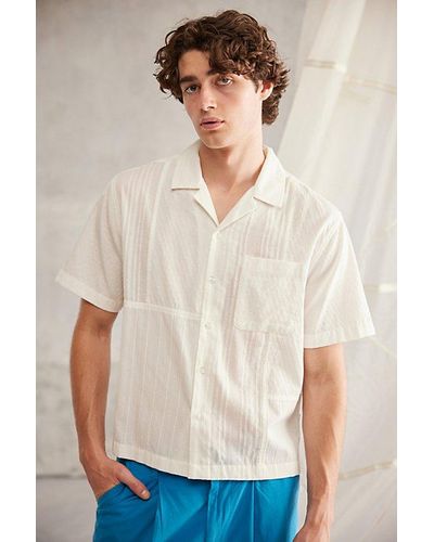 Standard Cloth Blocked Cotton Dobby Button-Down Shirt Top - Natural