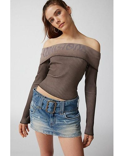 Urban Outfitters Y2K Ribbed Off-The-Shoulder Top - Blue