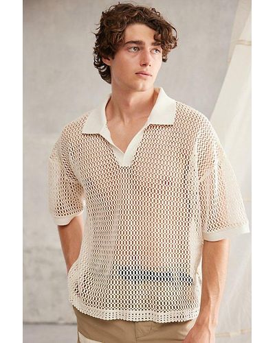 Standard Cloth Foundation Mesh Polo Shirt Top - Natural