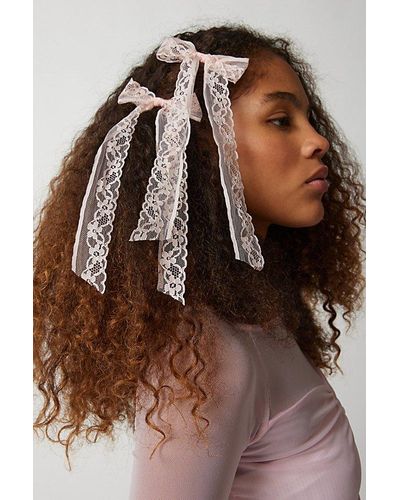 Urban Outfitters Lace Bow Barrette Set - Brown