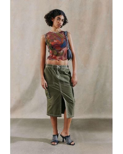 True Religion Uo Exclusive Cargo Midi Skirt In Olive,at Urban Outfitters - Green