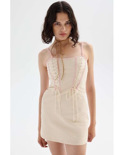 Urban Outfitters Uo Faye Lace-up Corset Mini Dress - Natural