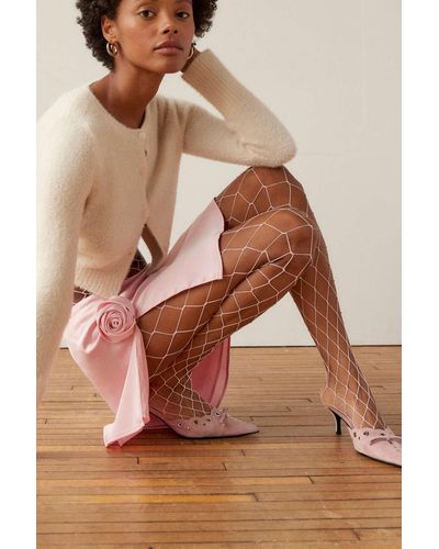 Urban Outfitters Uo Rhinestone Fishnet Tights In Pink,at - Brown