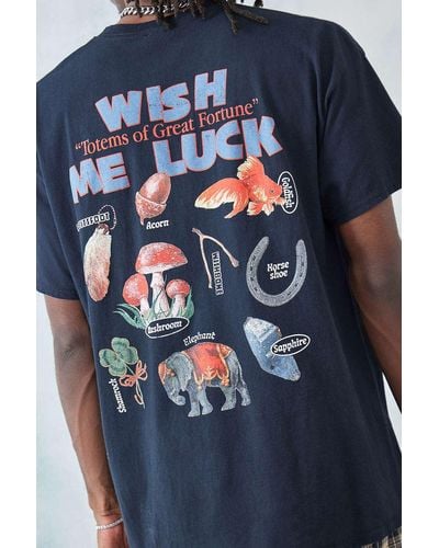 Urban Outfitters Uo - überfärbtes t-shirt "wish me luck" in - Blau