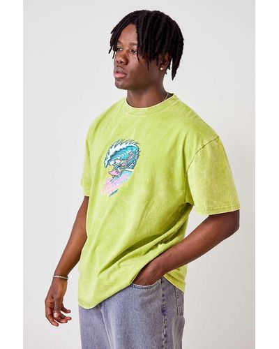 Santa Cruz Uo Exclusive Lime Acid Wash Wave T-shirt - Green