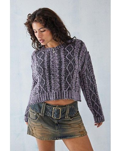 Urban Outfitters Uo Acid Wash Cable Knit Sweater - Purple