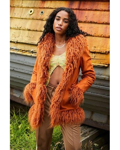 Urban Outfitters Uo Y2k Faux Fur Trim Jacket - Orange