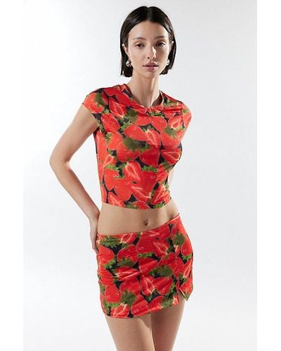 Silence + Noise Ayla Strawberry Cropped Top & Mini Skirt Set - Red