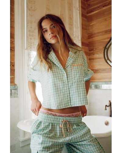 Out From Under Pj Party Cropped Button-through Shirt - Green